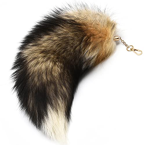 Forssils Real Fox Tail Fluffy Furry Fox Fur Tail Keychain Black Red White Fox Tail Fur Cosplay Toy for Kids (Sunny)