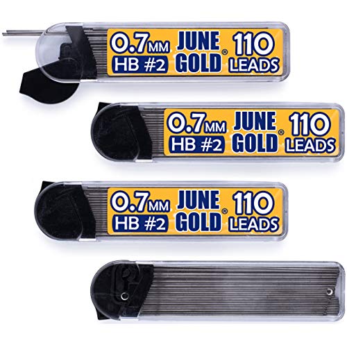 June Gold 440 Pieces, 0.7 mm HB #2 Lead Refills, 110 Pieces Per Dispenser, Medium Thickness, Break Resistant Lead/Graphite (Pack of 4 Dispensers)