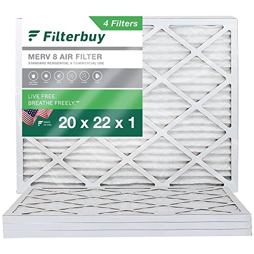 Filterbuy 20x22x1 Air Filter MERV 8 Dust Defense (4-Pack), Pleated HVAC AC Furnace Air Filters Replacement (Actual Size: 19.50 x 21.50 x 0.75 Inches)