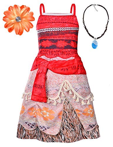 Party Chili Little Girls Hawaii Traditional Polynesian Princess Costume with Necklace,Flower 4T 5T (120cm)