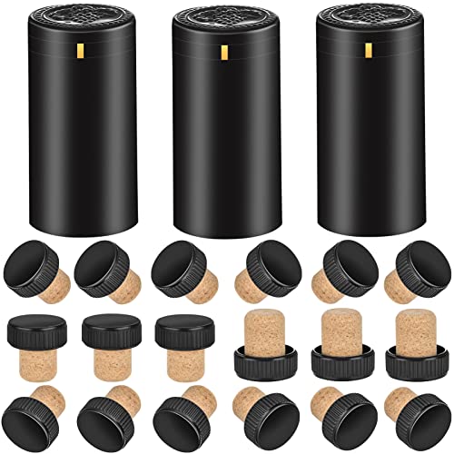 BGMAXimum PVC heat shrink capsules 40 count matte black and 40 Pcs bottle seal cork, wine shrink wrap sleeves caps tops wine bottle corks capsules for making cellars and home use