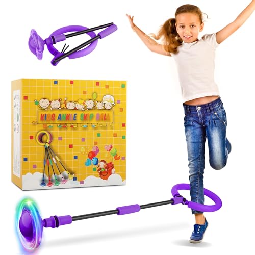 Ankle Skip Ball for Kids, Foldable Colorful Light Flash Wheel Skip It Ball for Kids, Adults, Indoor Outdoor Game Toys for Kids, Gift for Girls, Boys Ages 5 6 7 8 9 10 11 12 Years Old - Purple