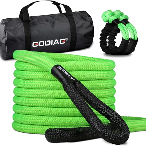 GODIAG 1'×30ft Kinetic Recovery Tow Rope (46500lbs) Heavy Duty Energy Rope with 2 Soft Shackles, 30% Elasticity Offroad Power Rope for Truck Jeep Car ATV UTV Tractor
