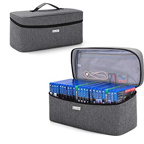 CURMIO Game Disc Storage Bag for up to 24 Discs, Universal Portable Gaming Disk Carrying Case Compatible for PS4/PS4 Pro/PS3/PS5/Xbox One/Xbox Series X/S,Gray