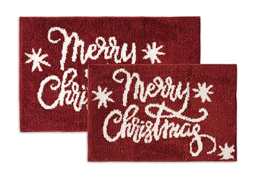 Christmas Bathroom Rugs,Soft Absorbent Premium Bath Mats for Bathroom Non Slip, 2 Piece Bathroom Rug Set, Machine Washable, Microfiber Bath Mats for Bathroom (20' x 32'/17' x 24'- Christmas Red)