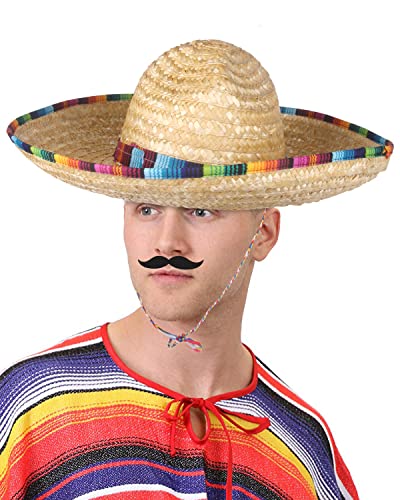 DUNCHATY Mexican Sombrero Hat, Straw Sombrero Adults 18' Wide Fiesta Cinco De Mayo Party, Straw Sombrero Hat with String Mexican Hat Mexican Theme Party Decorations Party Favors Sombrero de México 1P