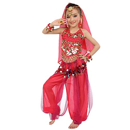 RTJTGXF Baby Deals Of The Day Lightning Deals Children Girls Belly Dance Costume Solid Color Tops and Pants Chiffon Set with Waist Chain Kids Dancing Clothing Clearance Items For Baby