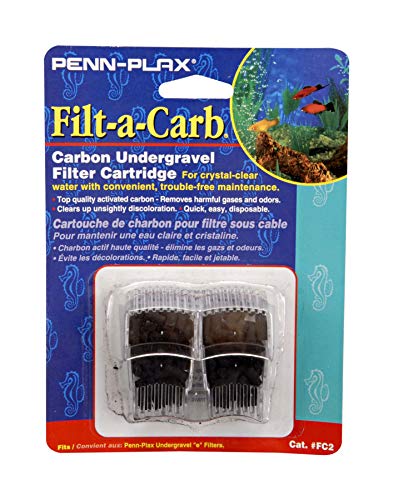 Penn-Plax Filt-a-Carb Replacement Activated Carbon Media Cartridges (2 Pack) – Fits Multi-Pore and Undergravel “E” Filters – Provides Chemical Filtration (FC2)