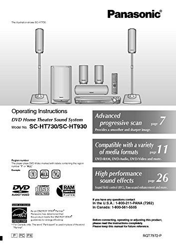 Instruction Manual for Panasonic SC-HT730 SC-HT930 Home Theater System Owners Instruction Manual Reprint Every Instruction Manual