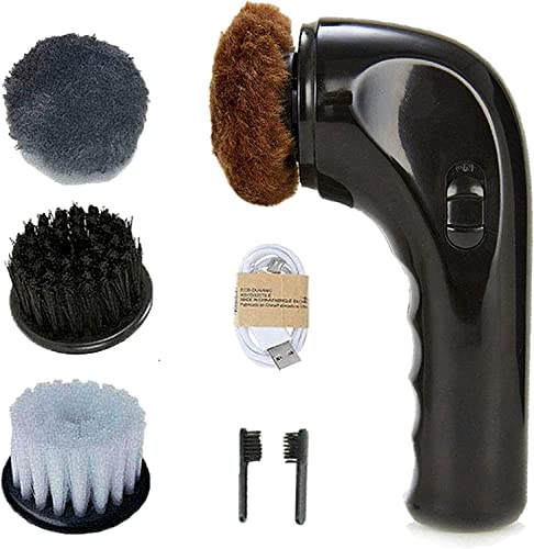 Shoe Buffer Kit Electric Shoe Polisher Brush Shoe Shiner Dust Cleaner Portable Wireless Leather Care Kit for Shoes, Bags, Sofa (Black)