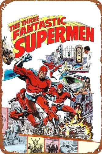 The Three Fantastic Supermen Professional Tin Poster- Ideal Wall Decor for Bars, Cafes, Offices, Restaurants, Homes, Gardens, Shops, Clubs - 12 X 8 Inches