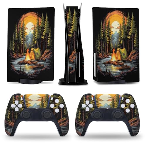 Buyidec Mountain Camper Campfire Outdoor for PS5 Skin Console and Controller Accessories Cover Skins Anime Vinyl Cover Sticker Full Set for Playstation5 Disc Edition