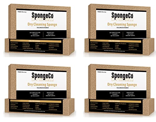 SpongeCo - Dry Cleaning Soot Eraser Sponge - Pet Hair, Smoke, Soot, Dust and Dirt Remover - 3x6x1.5 (4 Pack) All Natural Latex Rubber, Made in The USA