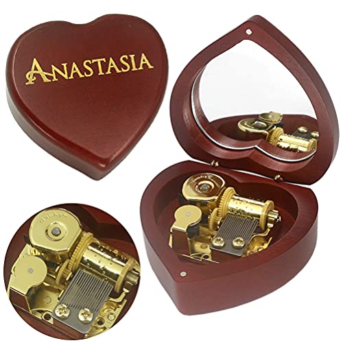 SOFTALK Solid Heart-Shaped Music Box Retro Music Box Christmas Birthday And Valentine's Day Gifts For Boy And Girl Friends (Wine Red Box, Tune : Anastasia-Once Upon A December)