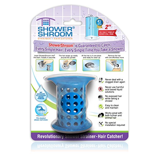 ShowerShroom the Revolutionary 2' Stand-Up Shower Stall Drain Protector Hair Catcher/Strainer, Blue