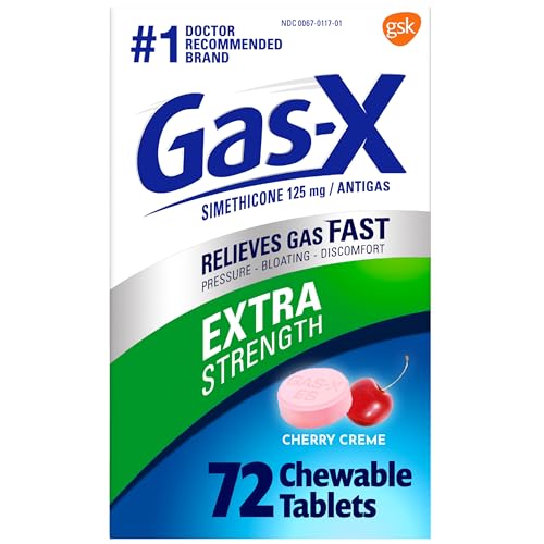 Gas-X Extra Strength Chewable Gas Relief Tablets with Simethicone 125 mg for Bloating Relief, Cherry - 72 Count