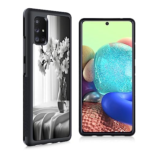 SHENCANG BLUE Phone Case for Samsung Galaxy A91 with Peach Blossom Designer Art066 Black Frame Slim Silicone Frame Shockproof Case Drop Protection