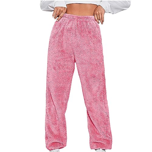 Womens Cozy Plush Fur Teddy Joggers Sweatpants with Pockets Fleece Pants Women Thanksgiving Day