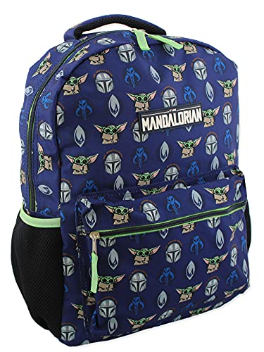 Disney Star Wars Mandalorian Baby Yoda Boy's Girl's Adult 16 Inch School Backpack (One Size, Blue/Green)