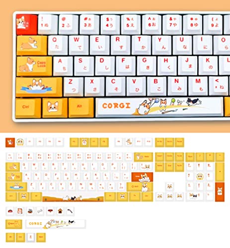 POPKEEY Corgi Dog Japanese Keycaps for Cherry MX Switches Cute Pets Mechanical Gaming Keyboard, PBT Key Caps Set（Japanese Version）