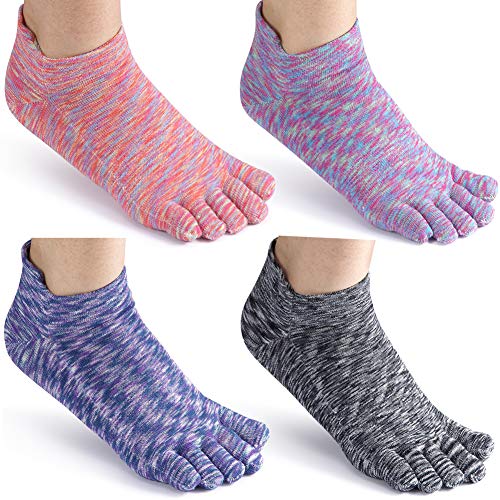 HABITER Women's Toe socks Cotton Lightweight No Show Five Fingers Running Socks 4 Pack (Dye-Multicoloured)