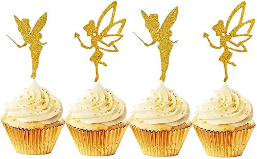 JeVenis 32pcs Gold Glitter Fairy Cupcake Toppers Angel Cake Topper Ballet Cupcake Topper for Birthday Bridal Shower Baby Shower Wedding Decoration Supplies