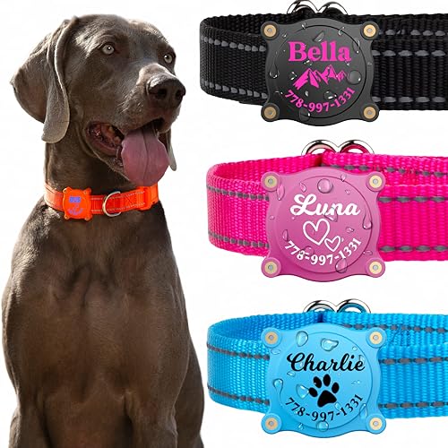PAWBLEFY Personalized Waterproof Airtag Dog Collar Holder - Ultra Durable and Compatible with Apple Air Tag - Pet Airtag Holder Waterproof for Pet Tracking - Waterproof Airtag Holder for Dogs and Cats