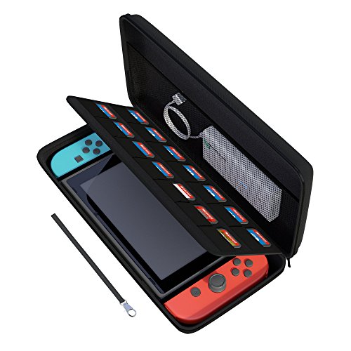 amCase Carrying Case for Nintendo Switch-14 Game Cartridge Holders with Zipper Protective Shell Travel Case (Black)