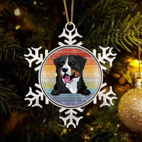CowkissSign Appenzell Cattle Dog Christmas Snowflake Ornament Watercolor Peeking Dog Mom Pet Snowflake Metal Xmas Tree Keepsake Dog Lover Gay Gift Christmas Tree Ornaments