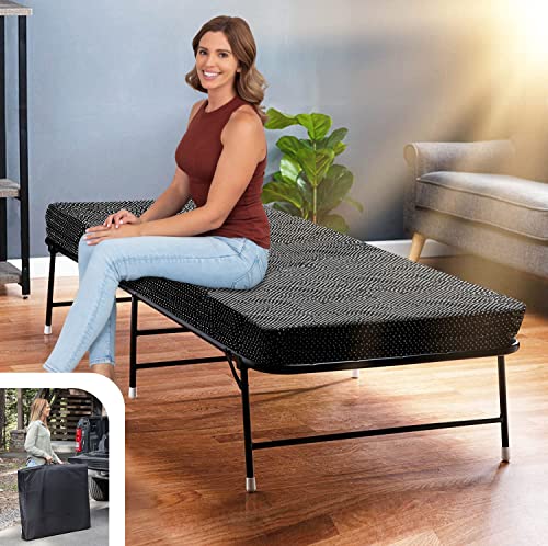 LiteBed­ Folding Bed with Memory Foam Mattress - Portable Twin Fold Up Bed with Storage Bag - Luxurious Hideaway Foldable Bed with Frame - Foldaway Guest Bed for Adults & Kids - NO-RISK 100-DAY TRIAL