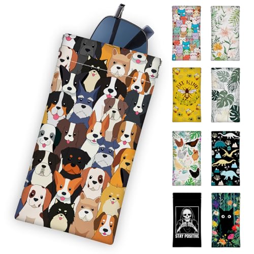 Einzelnn Sunglass Eyeglass Glasses Case Soft, Squeeze Top Portable Travel Leather Soft Sunglasses Case Pouch Bag for Women Men Cute Dogs