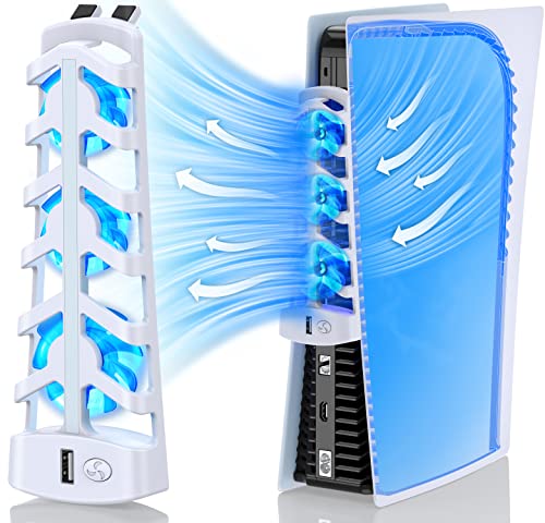 EXTREMECOOL PS5 Cooling Fan, PS5 Accessories PS5 Cooler with 3 High-Speed Cooling Fans (5000RPM) and Cool LED Light, PS5 Fan Cooling Fan Come with USB Port for Sony PS5 Digital/Disc Edition