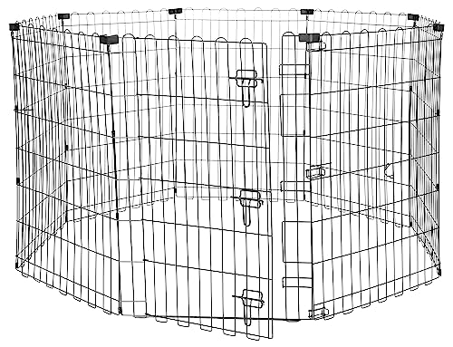 Amazon Basics Foldable Octagonal Metal Exercise Pet Play Pen for Dogs, Fence Pen, Single Door, 60 x 60 x 36 Inches, Medium - 36'H, Metal, Black