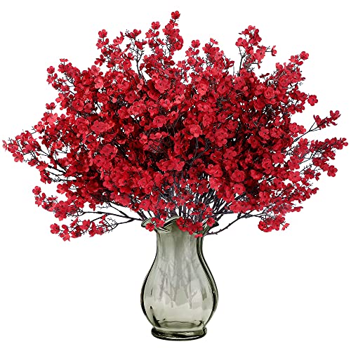 Sggvecsy 15 Pcs Babys Breath Artificial Flowers Gypsophila Bouquets Bulk Real Touch Fake Silk Flowers for Home Wedding DIY Floral Arrangement Kitchen Christmas Centerpiece Festival Decoration (Red)