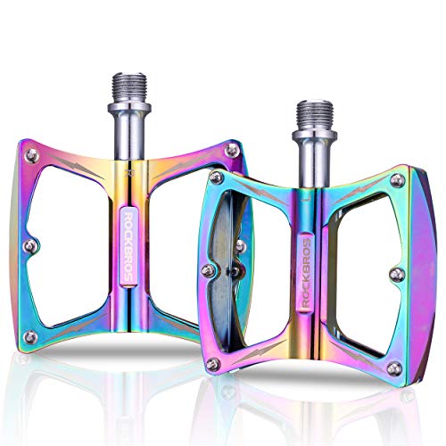 Rock BROS Mountain Bike Pedals 9/16' MTB Pedals Aluminum Road Bike Pedals Sealed Bearing Bicycle Lightweight Platform Flat Pedals for BMX MTB