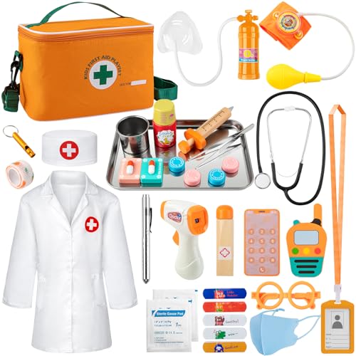 EFO SHM Doctor Kit for Kids, 34 Pcs Kids Doctor Playset kit for Toddlers 3-5 with Medical Storage Bag & Real Stethoscope, for Boys and Girls Fun Role Playing Game, Doctor Play Gift for Kids Toddlers