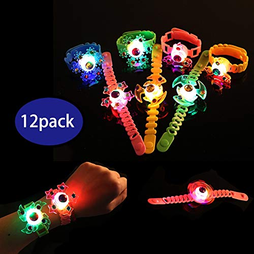 Glory Island Party Favors for Kids,12 Pack Spin Glow Bracelets Toys, Light Up Toys in The Dark, Stress Relief Anxiety Boys and Girls LED Neon Flashing Supplies