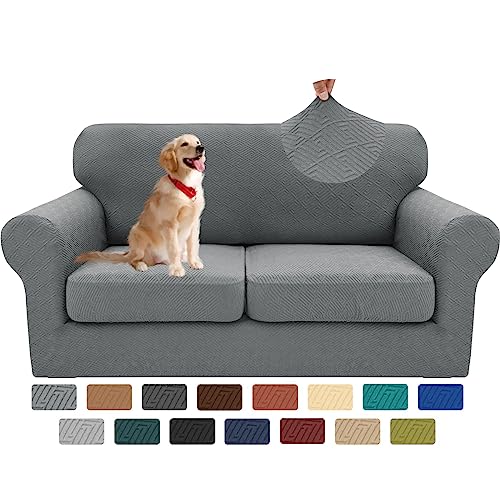 XINEAGE 2023 Newest 3 Pieces Couch Covers for 2 Cushion Sofa Super Stretch Loveseat Slipcover Pet Dog Universal Slip Cover Anti Slip Love Seat Furniture Protector (Light Gray, 55'-69')