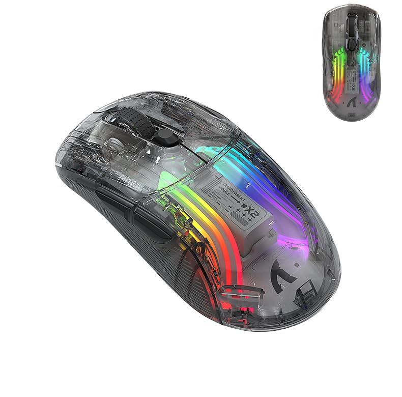 Wireless Gaming Mouse Transparent Bluetooth Dual Mode Clear RGB Lighting Mechanical Ergonomic Rechargeable Silent Quiet for PC Laptop Computer Macbook Air/Pro Tablet PS4 PS5 Xbox Steam Women Men Gift