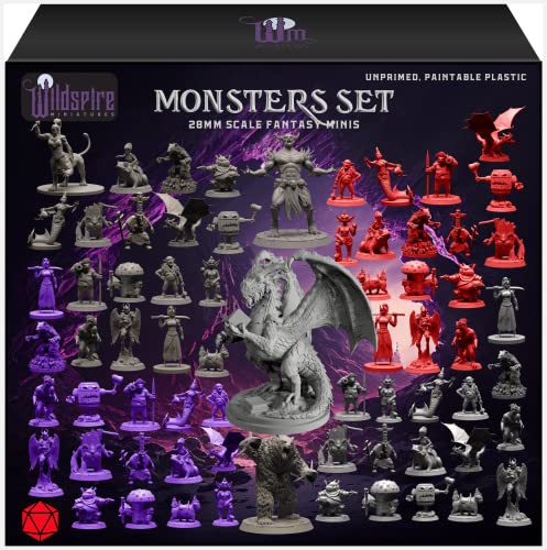 Wildspire Fantasy Miniatures w/Bookish Dragon for DND Miniatures Monsters DND 28mm Bulk Dungeons & Dragons Miniatures D&D Miniatures Monsters DND Minis DND Figures Starter Set Pathfinder Miniatures