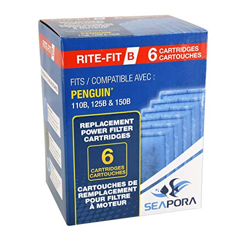 Seapora Rite-Fit B Cartridges for Penguin Power Filters - 110B/125B/150B - 6 pk