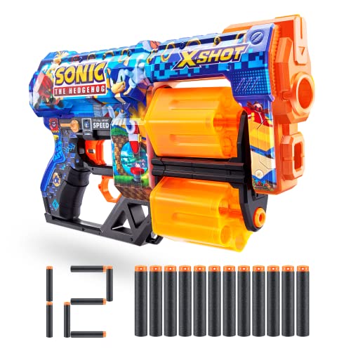 X-Shot Skins Dread Foam Blaster (12 Dart) by ZURU x Sonic The Hedgehog Toy for Kids, Teens, Adults