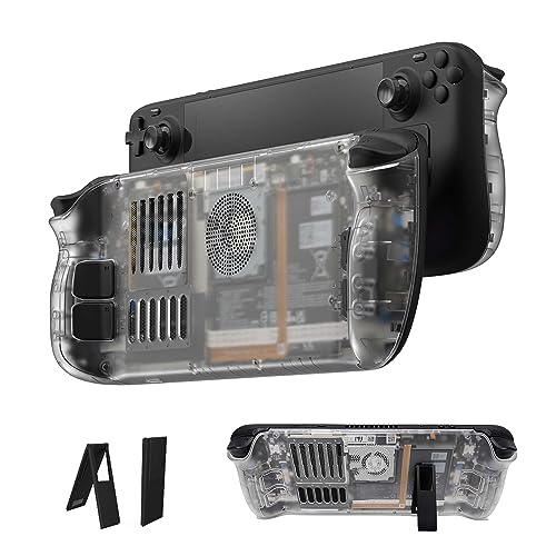 Transparent Back Plate for Steam Deck with Cooling Vent Adjustable Angle Stand DOBEWINGDELOU DIY Accessories Heat-Dissipation Cover Shell Case for Steam Deck with 2 Different Height Button Transparent