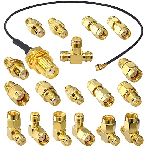 YOTENKO SMA Adapter Kit 18PCS SMA Connectors Kit SMA RPSMA Adapter, SMA Male Female RP-SMA Male Female Antenna Connector, SMA Coupler Straight 90 Degree RF Coax Adapter 50 Ohm