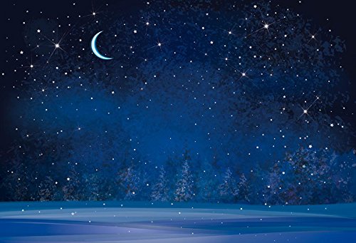 Yeele 5x3ft Winter Night Snowfall Snowflake Photography Backdrops Starry Sky Moon Blurry Fir Trees Pine Forest Background Merry Christmas Happy New Year Party Banner Decoration Studio Props