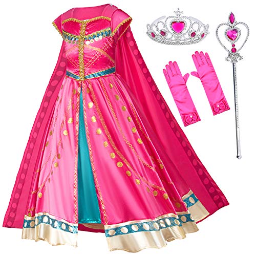 Arabian Princess Costume Dress for Little Girls Birthday Christmas,Halloween Party with Gloves,Crown,Wand Accessories (Red) 4t 5t
