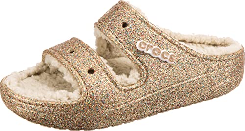 Crocs unisex adult Classic Cozzzy | Fuzzy Platform Slide Sandal, Multi/Gold, 8 Women 6 Men US