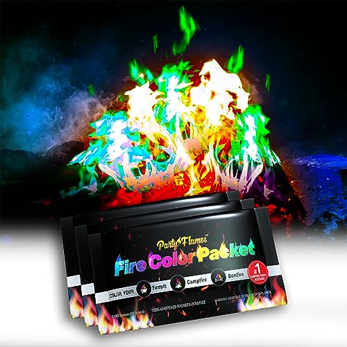 Party Flames Fire Color Changing Packets (4 Pack) - Fire Pit, Campfires, Bonfire, Outdoor Fireplaces - Magic Colorful Cosmic Flame Powder - Perfect Fire Camping Accessories for Kids & Adults