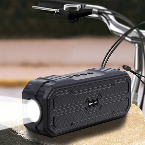 Multifunctional Bluetooth Speaker Portable Outdoor Bluetooth Speaker with Flashlight, Stereo Sound with Bass Universal Audio Device for Biking Hiking Camping Clearance Item, Black