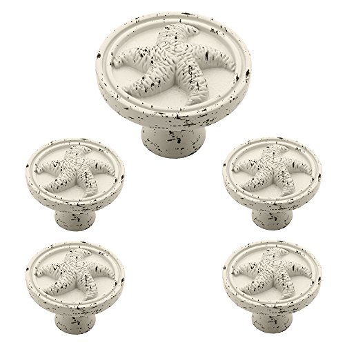 Franklin Brass Seaside Cottage Starfish Cabinet Knob, Vintage Antique White, 1-3/8 in (35 mm) Drawer Knob, 5 Pack, PBF657C-254-C1